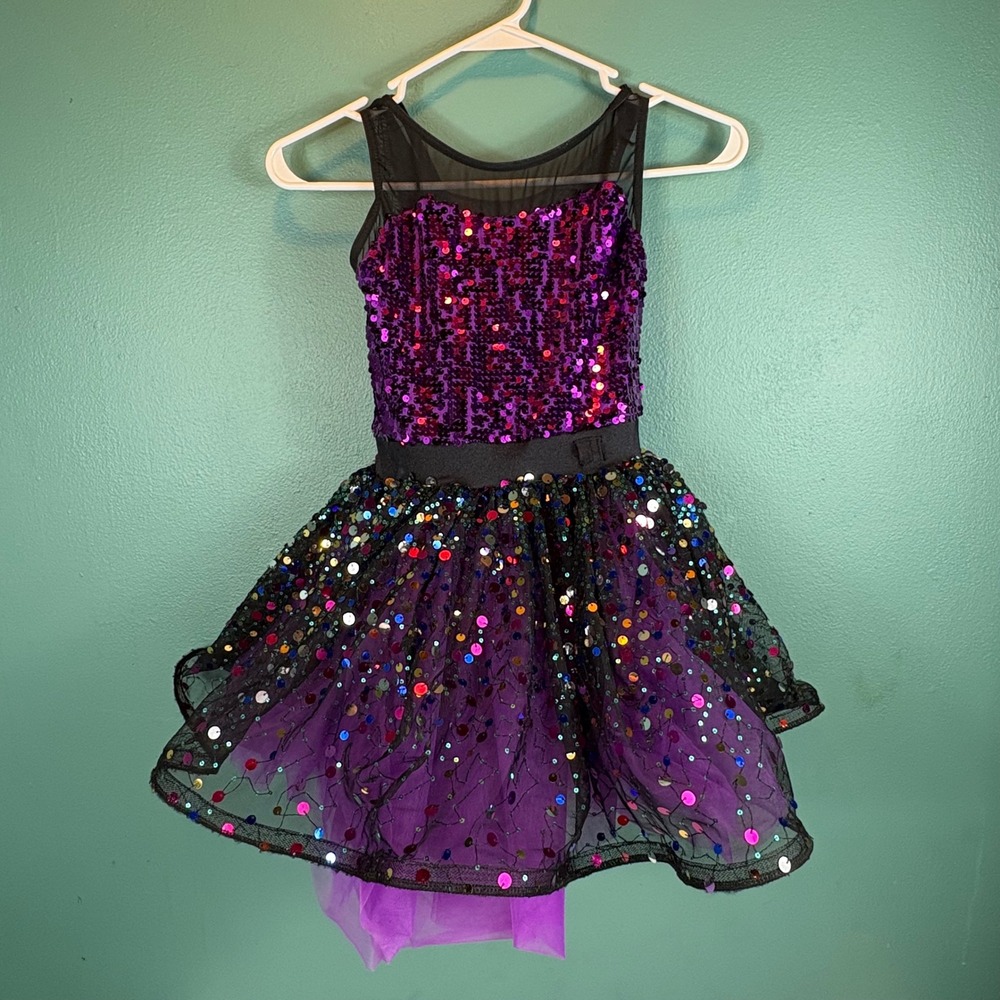 Weissman Purple Sequin Ombre Dance Costume Lyrical Jazz Girls MC